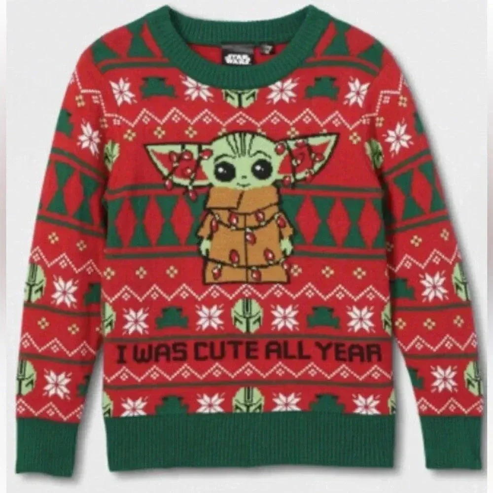 STAR WARS THE MANDALORIAN BABY YODA THE CHILD CHRISTMAS SWEATER KIDS UNISEX - Picture 1 of 4